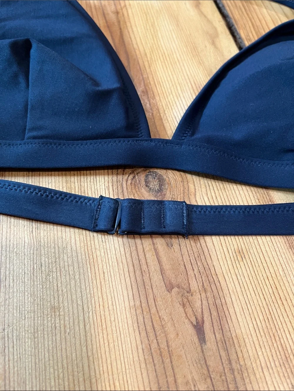 J CREW L Navy Blue Triangle Halter Tie Bikini Top Padded